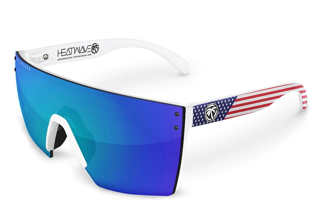 Lazer Face Sunglasses - Polarized USA Flag Design with Z87 Safety Rated Blue Galaxy Lenses for Outdoor Sports & Driving
