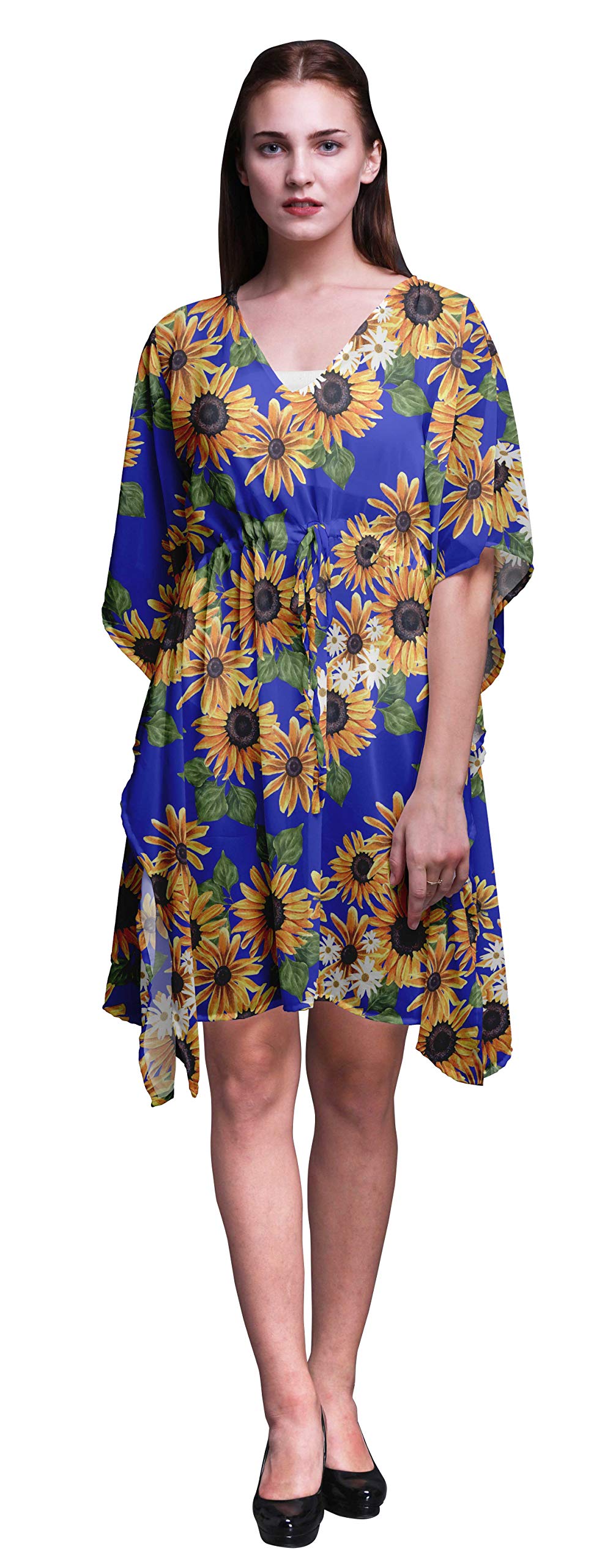 Bimba Women's Short Caftan Midi Dress - Beach Cover Up, Swimwear Wrap, Boho Summer Dress for Pool, Vacation & Resort Wear