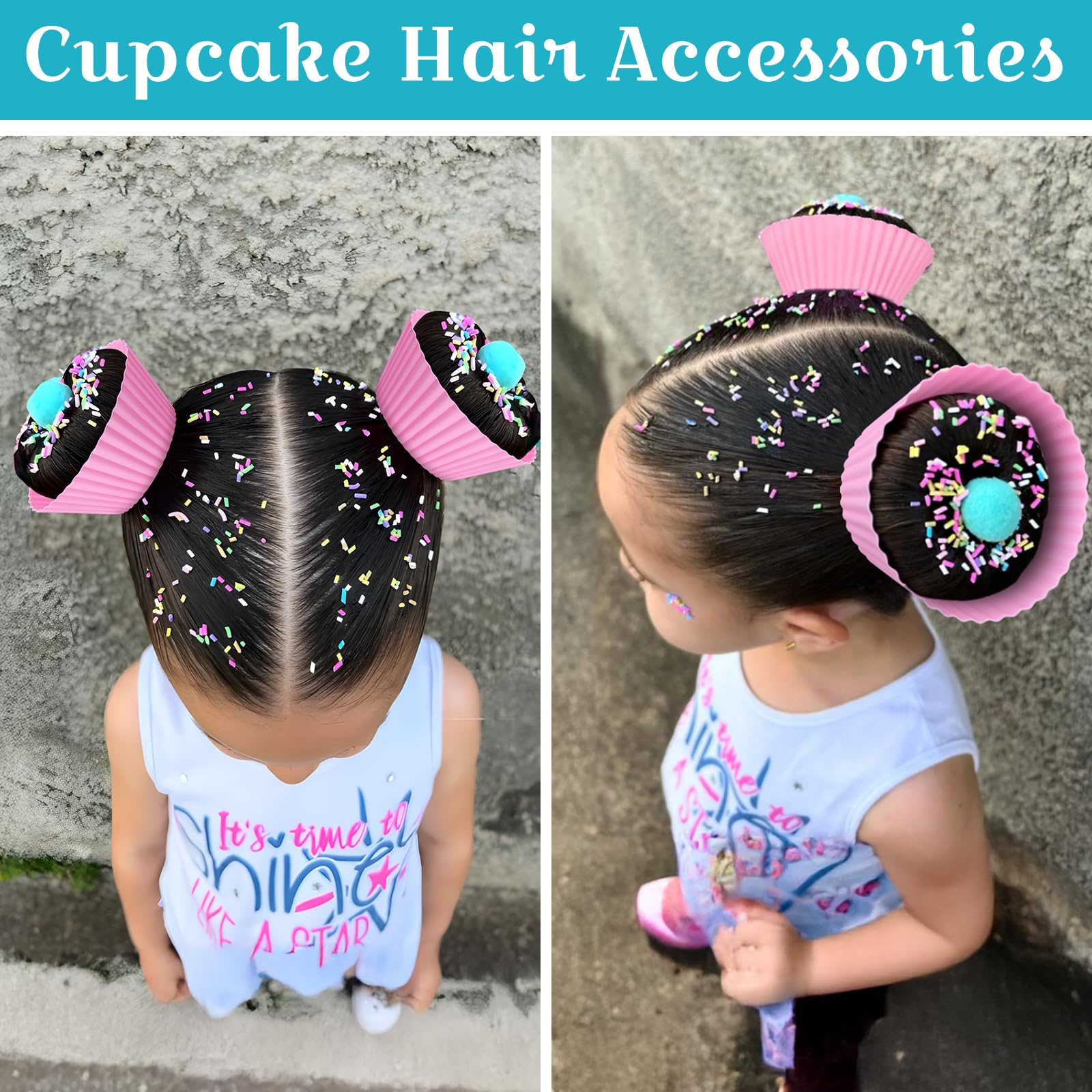 XANGNIER 12-Piece Hair Accessories Kit for Girls, Women & Kids - Cupcake Liners Hair Clips with Silicone Decorative Granules - Perfect for Crazy Hair Day, Birthday Parties & Costume Events