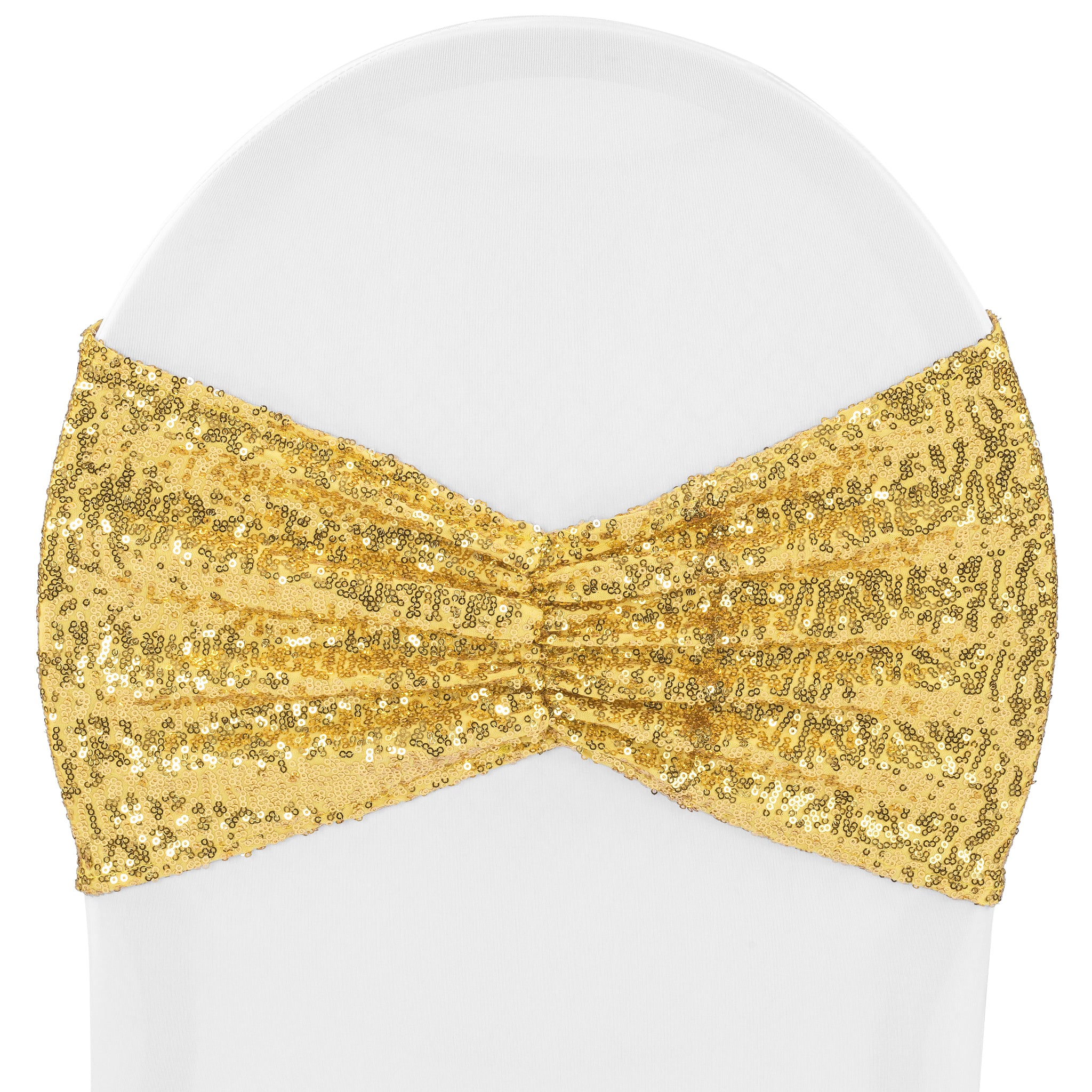 Glitz Ruffle Sequin Spandex Chair Band Sash - Gold Decorative Chair Cover for Weddings, Parties & Events | Elegant Table Decor & Banquet Chair Accessories