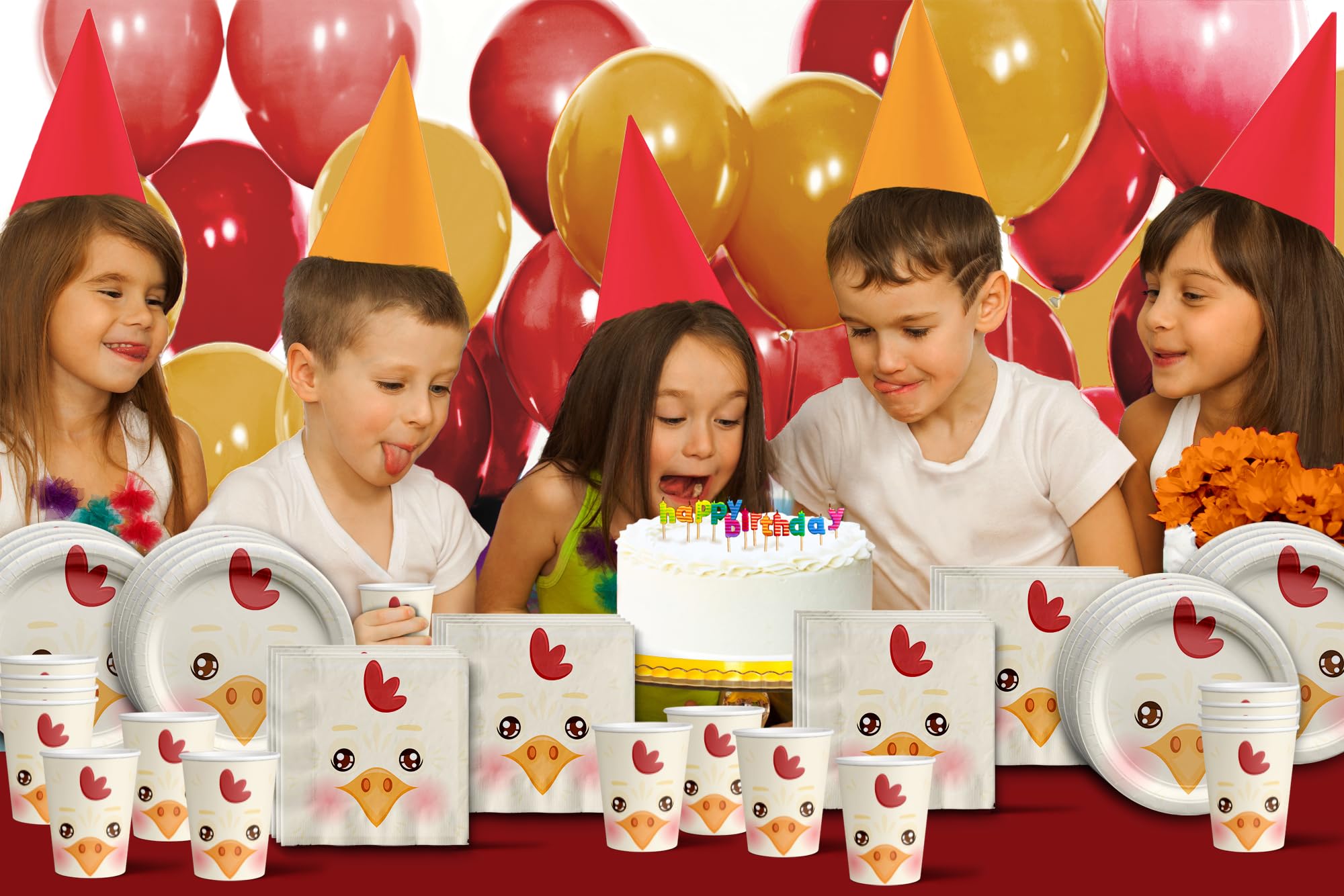 Chicken Themed Birthday Party Supplies Set - 16-Piece Tableware Kit with Plates, Napkins & Cups for Kids' Birthday Celebrations & Themed Parties