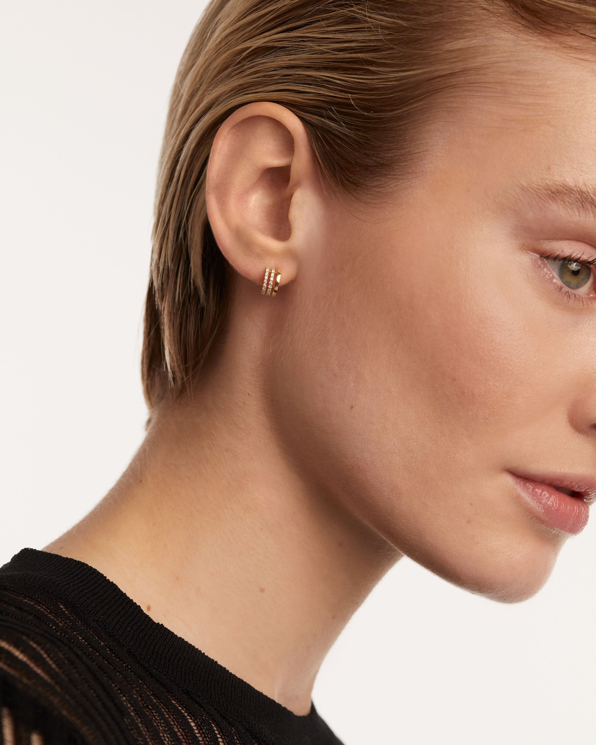 Diamond & Gold Triple Hoop Earrings for Women – Elegant Statement Jewelry for Parties, Weddings & Special Occasions