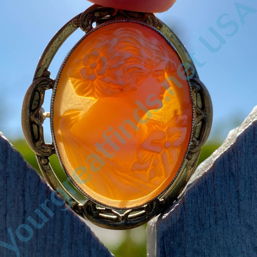 Vintage Gold Over Brass Carved Shell Cameo Pin Pendant - Elegant Antique Jewelry for Women, Perfect for Weddings, Parties & Vintage Fashion Collections
