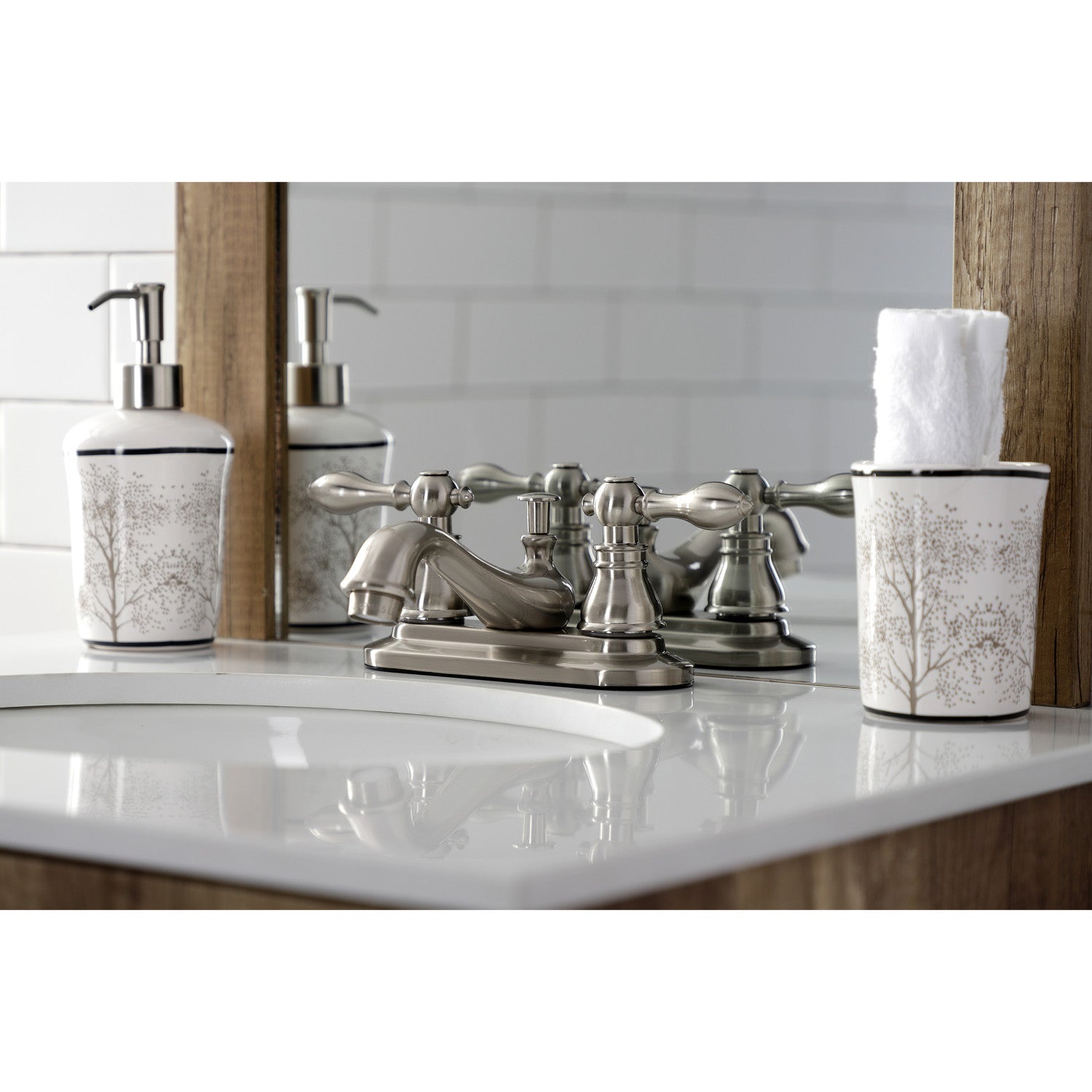 American Classic KB608ACL 4-Inch Centerset Bathroom Faucet - Brushed Nickel Finish, Double Handle Deck Mount with Pop-Up Drain - Perfect for Bathroom Sink Renovation & Modern Home Upgrade