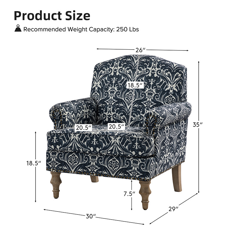 Raphael Farmhouse Armchair with Wooden Legs - Sturdy Frame Accent Chair for Living Room, Bedroom & Office (Multiple Styles Available)