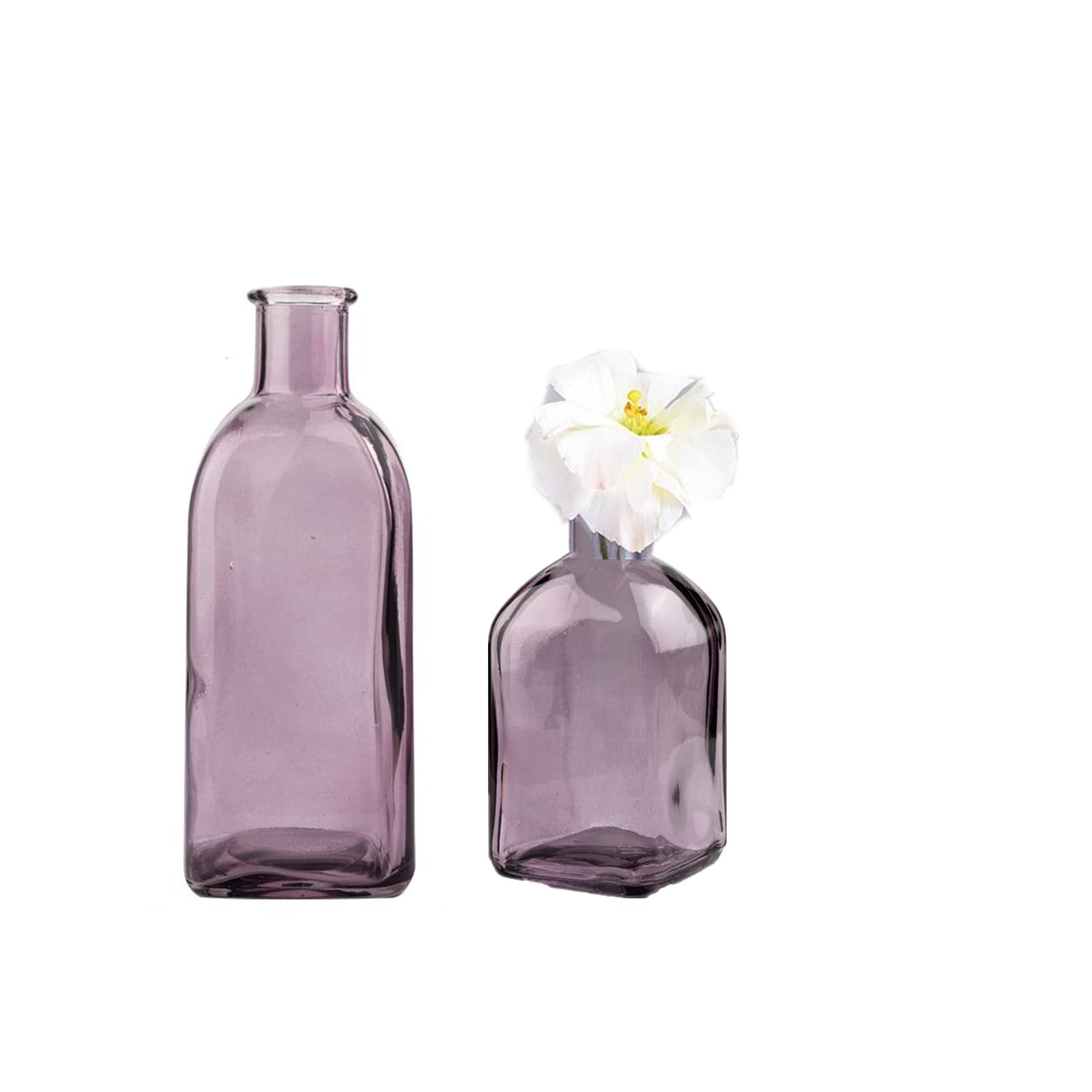 2 Sets Clear Glass Bud Vases - Small Colorful Flower Vases for Wedding Centerpieces, Home Decor & Table Décor | Vintage Apothecary Style Decorative Bottles (Purple) - Perfect for Weddings, Parties & Farmhouse Style Home Decor