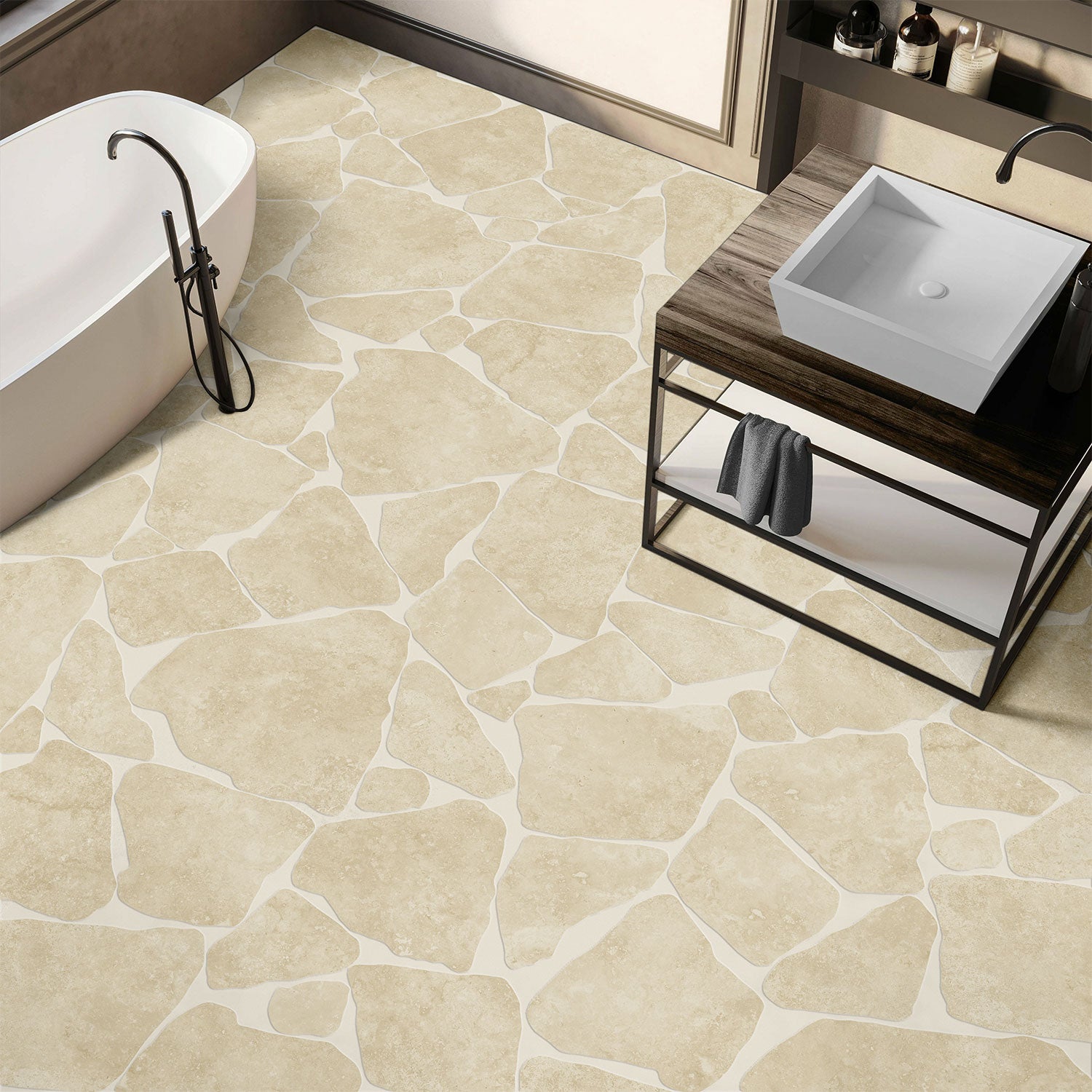 Noosa Sand Travertine Look Porcelain Tile - Natural Stone Finish Floor and Wall Tile for Indoor/Outdoor Use - Perfect for Patio, Pool Deck & Bathroom Cladding