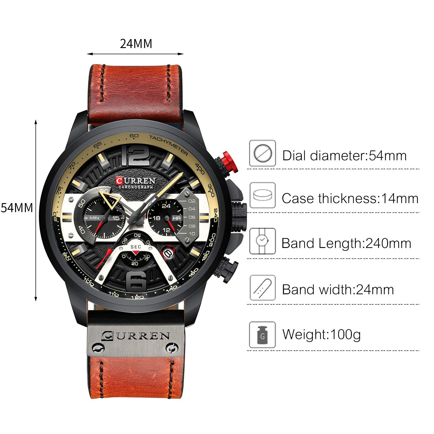 RORIOS Men's Chronograph Leather Strap Watch with Date - Analog Sports Wristwatch for Business, Casual & Outdoor Activities | Water Resistant Multifunction Dial Watch for Men