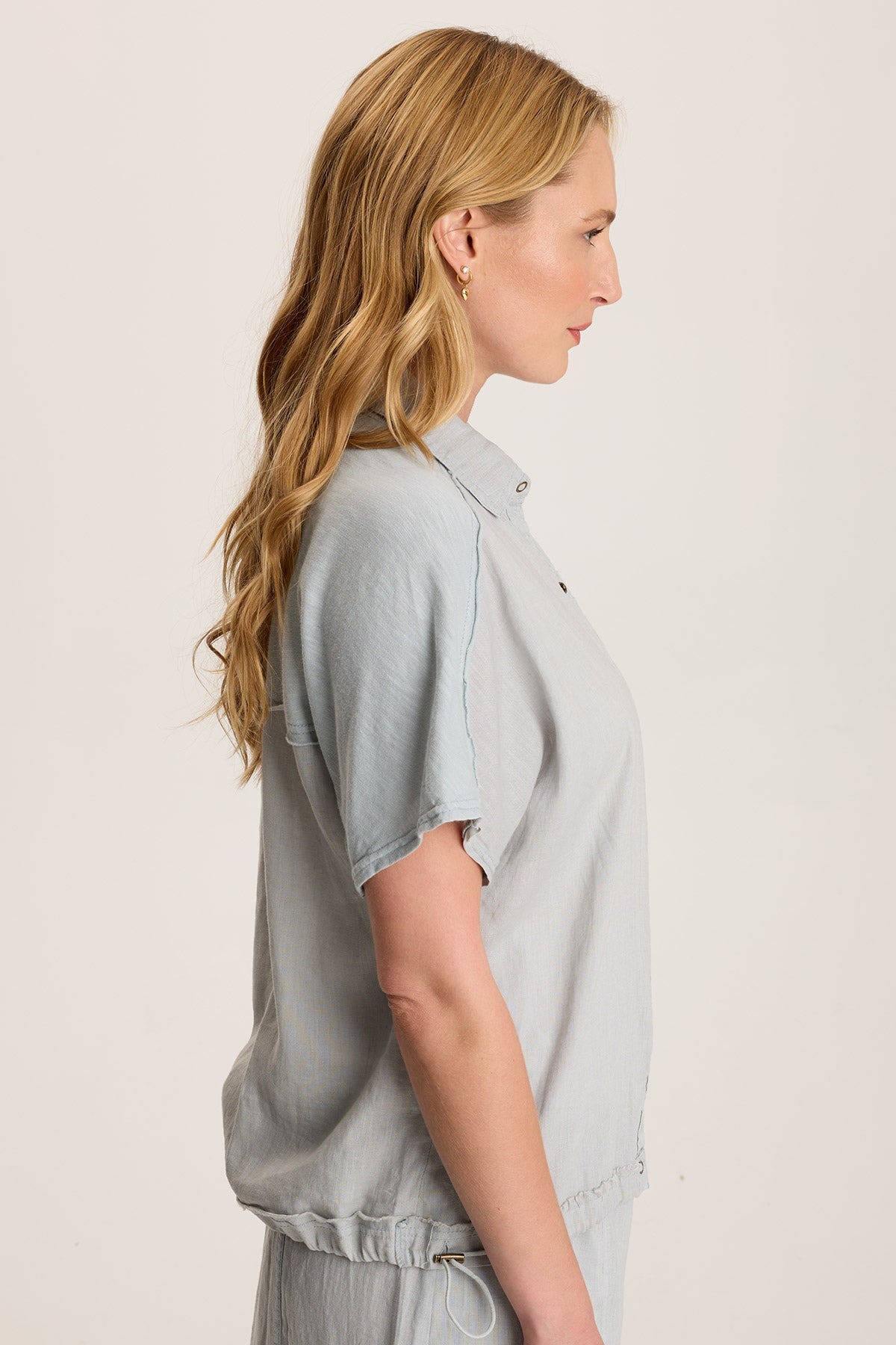 Inola Women's Linen Button Up Shirt - Relaxed Fit Short Sleeve Blouse with Cinched Waist for Casual Outfits & Summer Wear