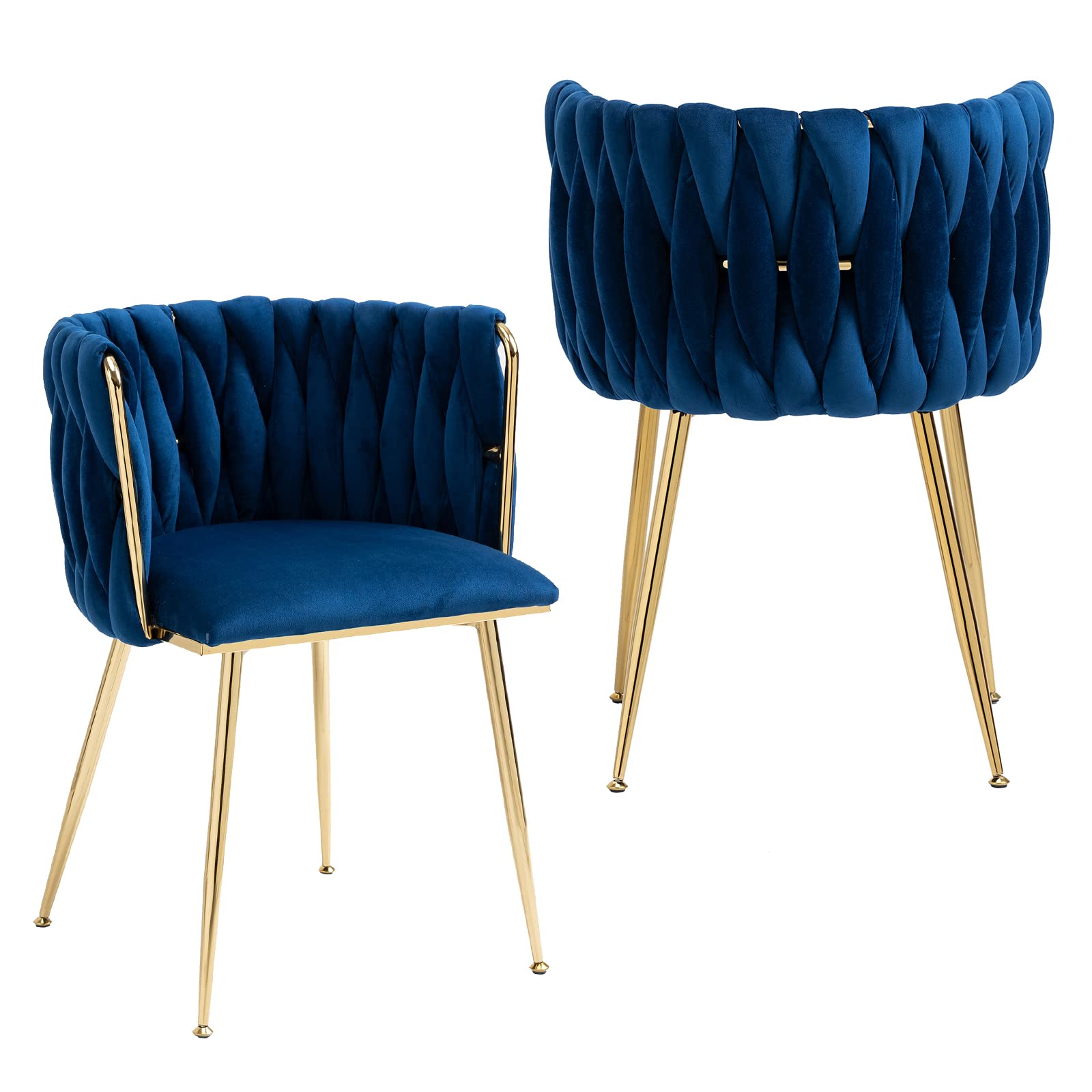 NIOIIKIT Modern Velvet Dining Chairs Set of 2 - Handwoven Upholstered Accent Chairs with Golden Metal Legs for Living Room, Kitchen, Dining Room & Vanity (Navy Blue) | Elegant Seating for Home Decor, Dinner Parties & Cozy Lounging