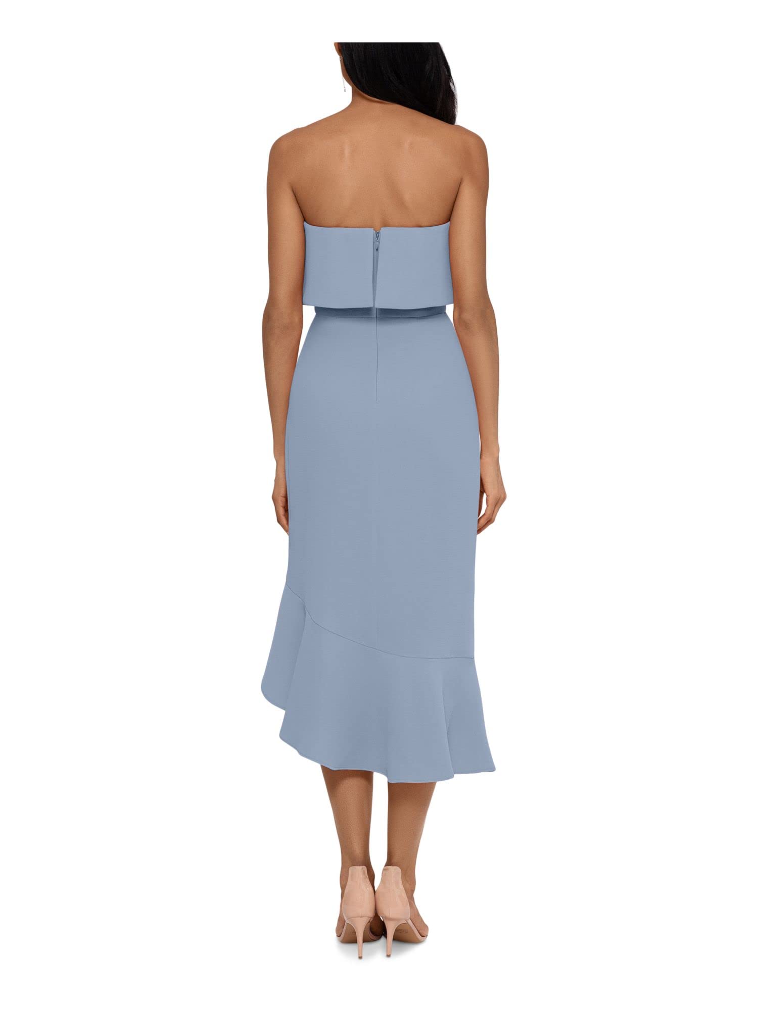 Xscape Women's Light Blue Ruffled Sleeveless Strapless Short Party Hi-Lo Dress - Size 4 | Flirty Summer Cocktail Dress for Beach Weddings, Date Nights & Special Occasions