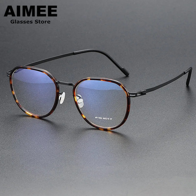 Aimee Unisex Full Rim Oval Square Acetate Steel Eyeglasses Frame 1002 - Stylish & Durable for Work, Reading & Fashion Accessories