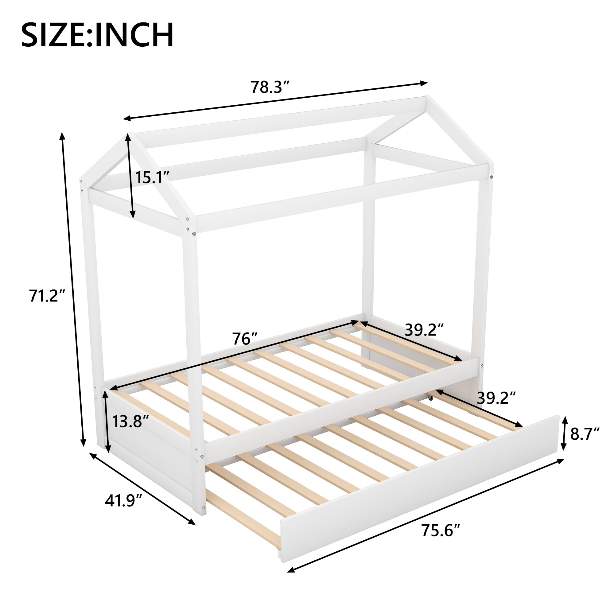 Merax Twin Size Wooden House Bunk Bed with Trundle & Support Legs - Convertible Kids Bed for Boys & Girls (White) | Perfect for Small Bedrooms, Sleepovers & Space-Saving Kids' Room Decor