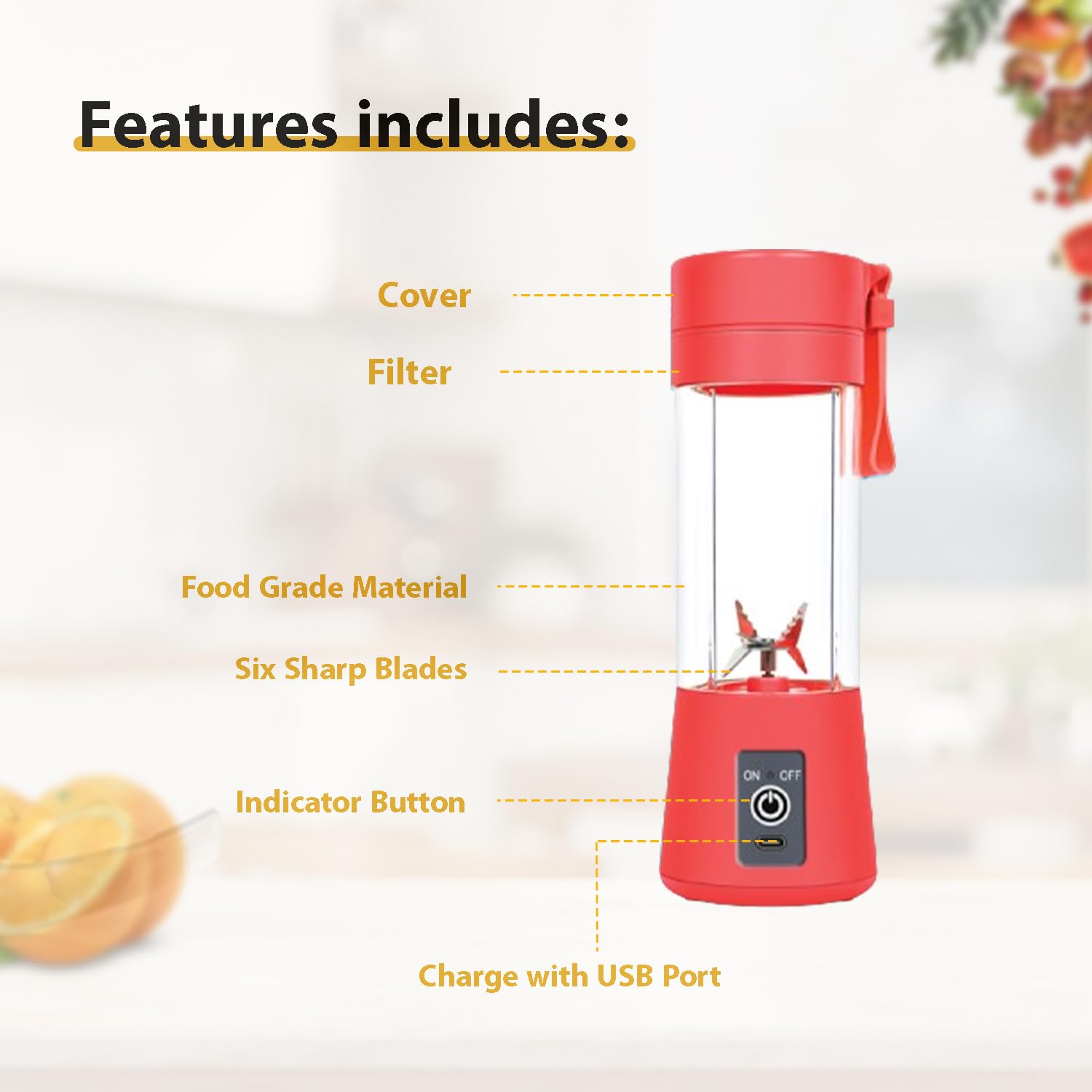 Portable Blender for Smoothies and Shakes - 600W Powerful Motor with Stainless Steel Blades - Compact Handbag Size Glass Jar - Perfect for Home, Office, Gym & Travel (Red) - Make Healthy Smoothies, Protein Shakes & Baby Food On The Go
