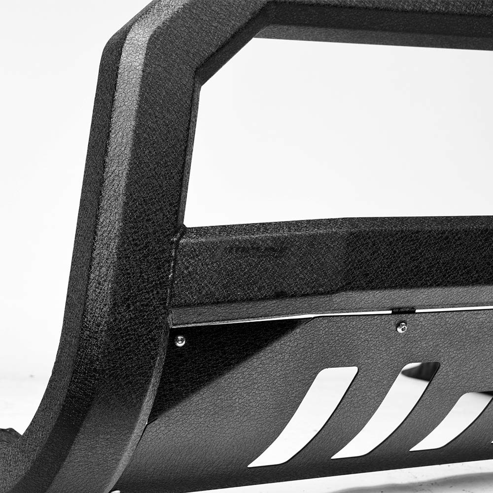 Textured Black AVT Style Bull Bar Brush Guard Push Bumper with Skid Plate for 2007-2021 Toyota Tundra - Off-Road Protection & Front Grill Guard for Truck Adventures
