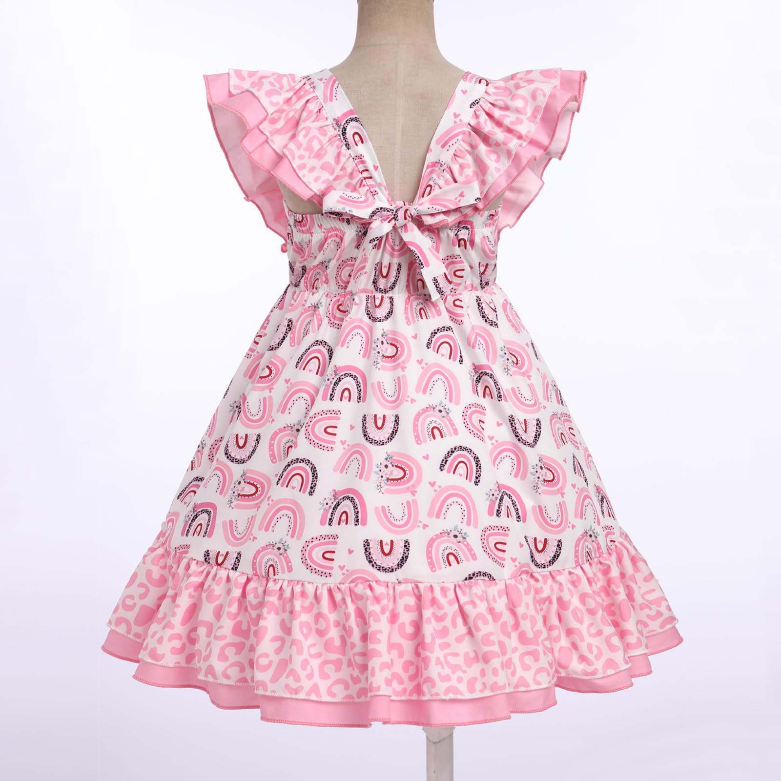 IDOPIP Toddler Baby Girls Cow Print Plaid Strawberry Rainbow Tutu Dress - Sleeveless Summer Princess Birthday Party Outfit for Photoshoot, Playdate & Special Occasions