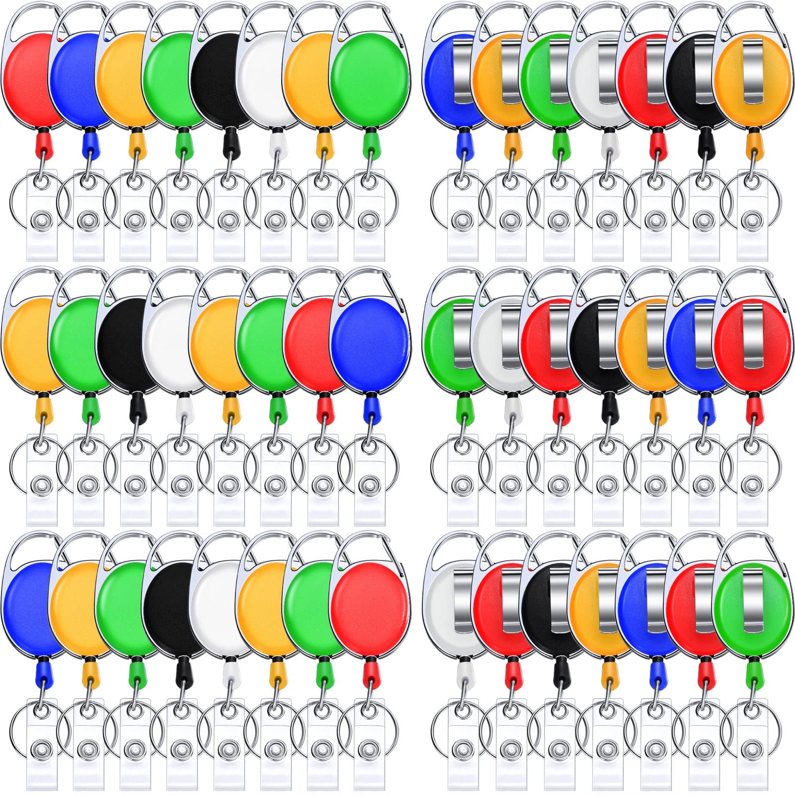 Honoson Heavy Duty Retractable Badge Reels - 50 Pack Bulk ID Badge Holders with Key Ring - Durable Employee Badge Clips for Office Workers, Nurses, Doctors - Bright Color Multi-Pack - Perfect for Hospitals, Schools, Corporate Events & Security Personnel