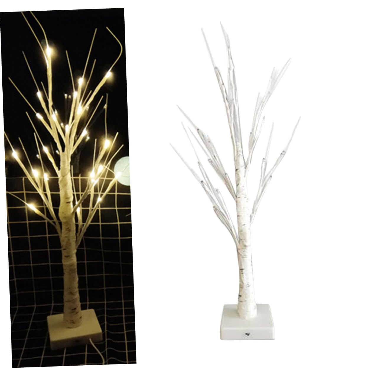 Artibetter 2-Pack White Decorative Table Lamps - Battery Powered Night Lights for Bedroom, Living Room & Office - Tree Design Desk Lamp with 24 LED Bulbs for Cozy Ambience & Nighttime Reading