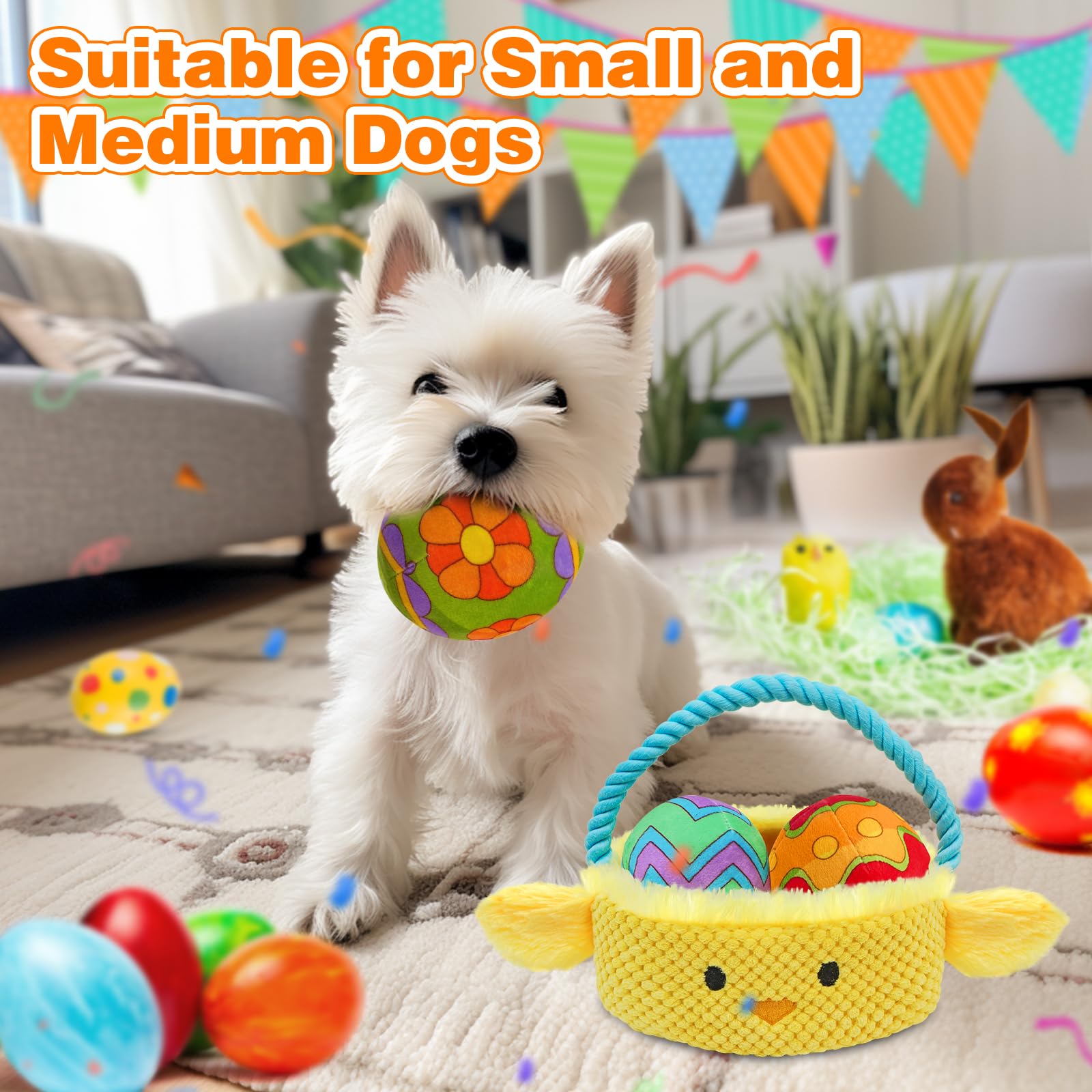Easter Dog Toys - Interactive Squeaky Puzzle Toys with Crinkle Paper for Small & Medium Dogs | Hide & Seek Easter Basket Gifts for Boredom Relief & Mental Stimulation | Perfect for Easter Celebrations, Training Rewards & Playtime Fun