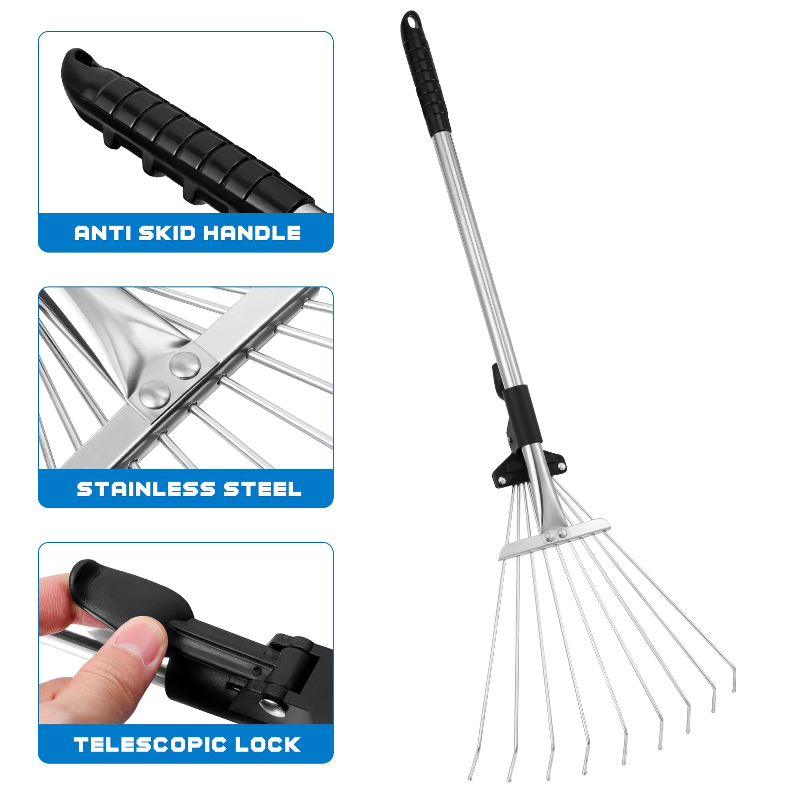 TOYANDONA 1-Piece Adjustable Telescopic Folding Leaf Rake - Extendable Garden Yard Rake for Lawn, Leaves, and Yard Maintenance - Perfect for Fall Cleanup, Gardening, and Outdoor Yard Work