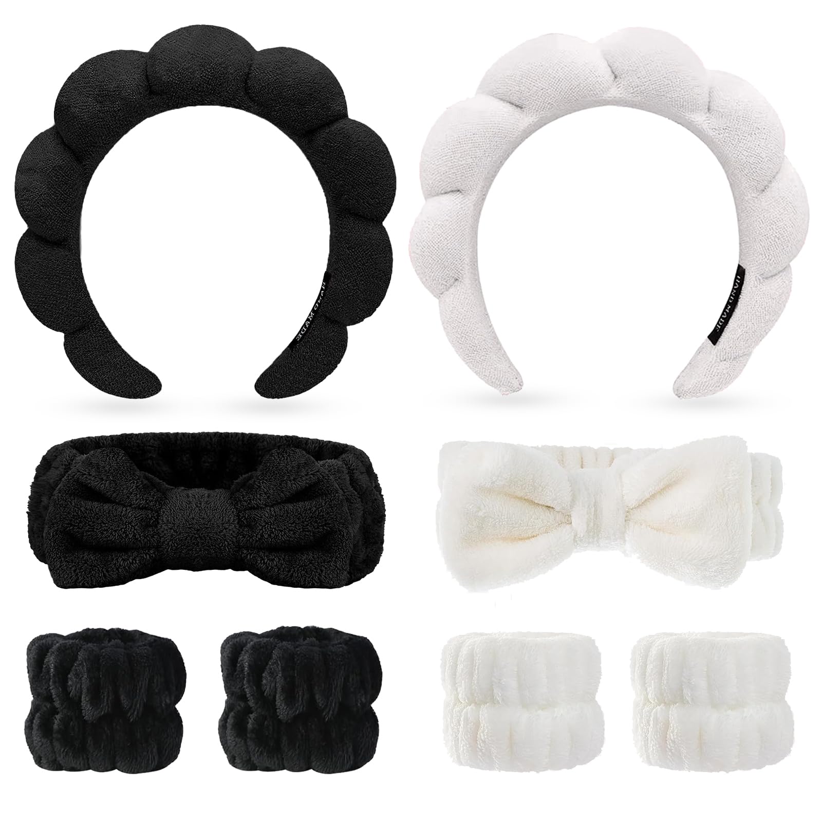 Women's Skincare Headband Set - Soft & Wide Face Washing Headband with Wristband for Spa, Makeup & Skincare Routine | Perfect Gift for Women & Girls (Black+White, Large) | Ideal for Facial Cleansing, Beauty Treatments & Relaxing at Home
