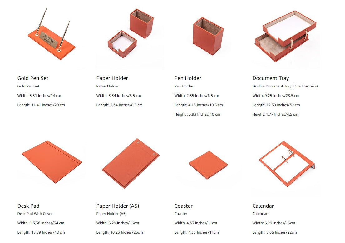 MOOG Leather Desk Organizer Set - Double Document Tray in Orange (10-Piece) for Office, Home & Workspace Organization