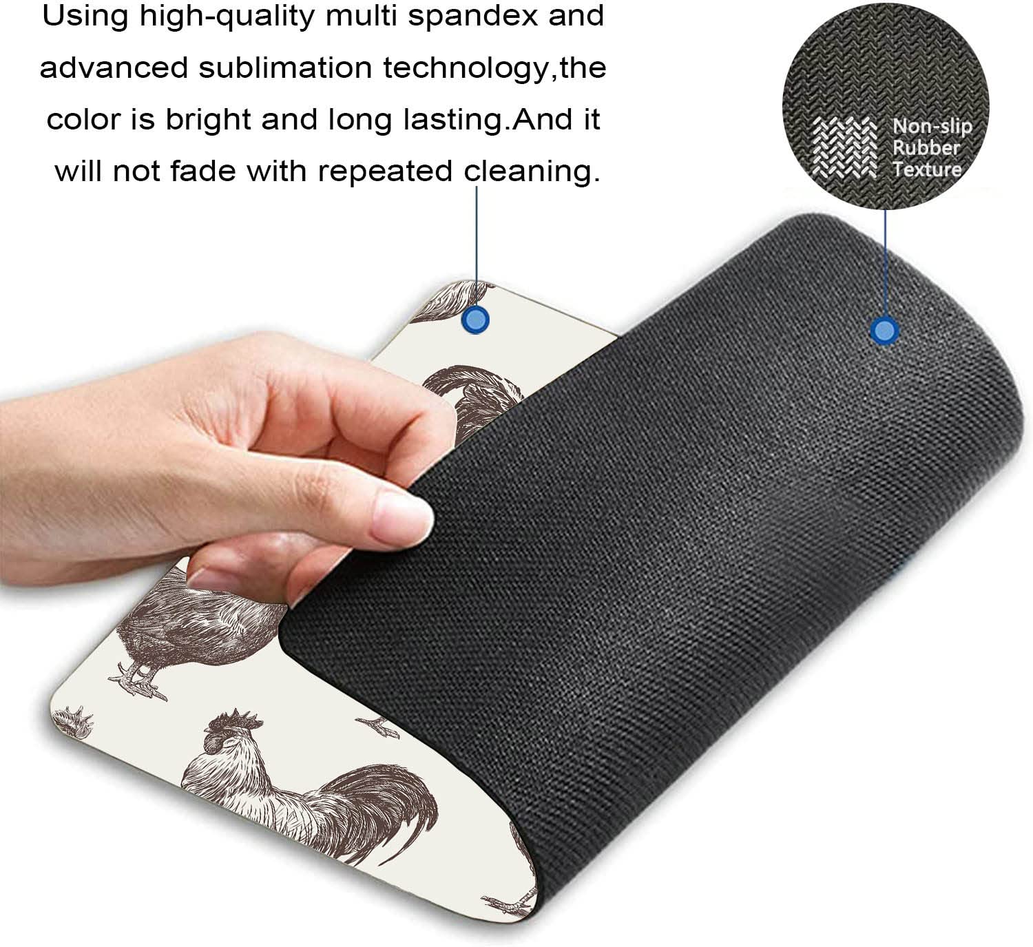 Chicken and Rooster Sketch Mouse Pad - Washable Square Cloth Mousepad with Non-Slip Rubber Base for Office, Laptop, Wireless Mouse | Perfect for Home, Office & Gaming Desks