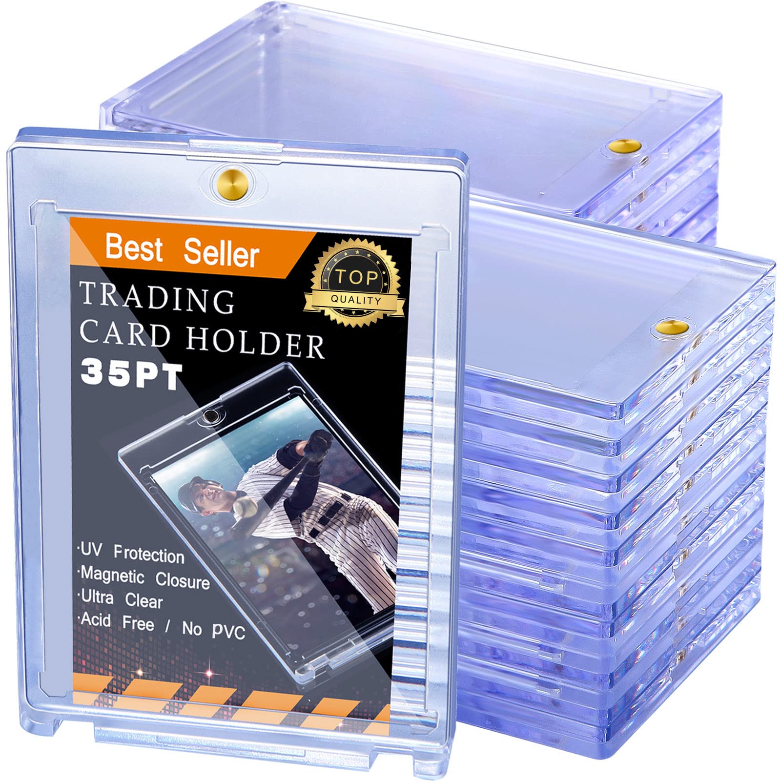 50-Pack Magnetic Card Holders for Trading Cards - 35 Pt Hard Plastic Protector Cases for Standard Size Baseball, Football & Sports Cards - Perfect for Collecting, Storing & Displaying Valuable Cards (Home, Office, Game Room Use)