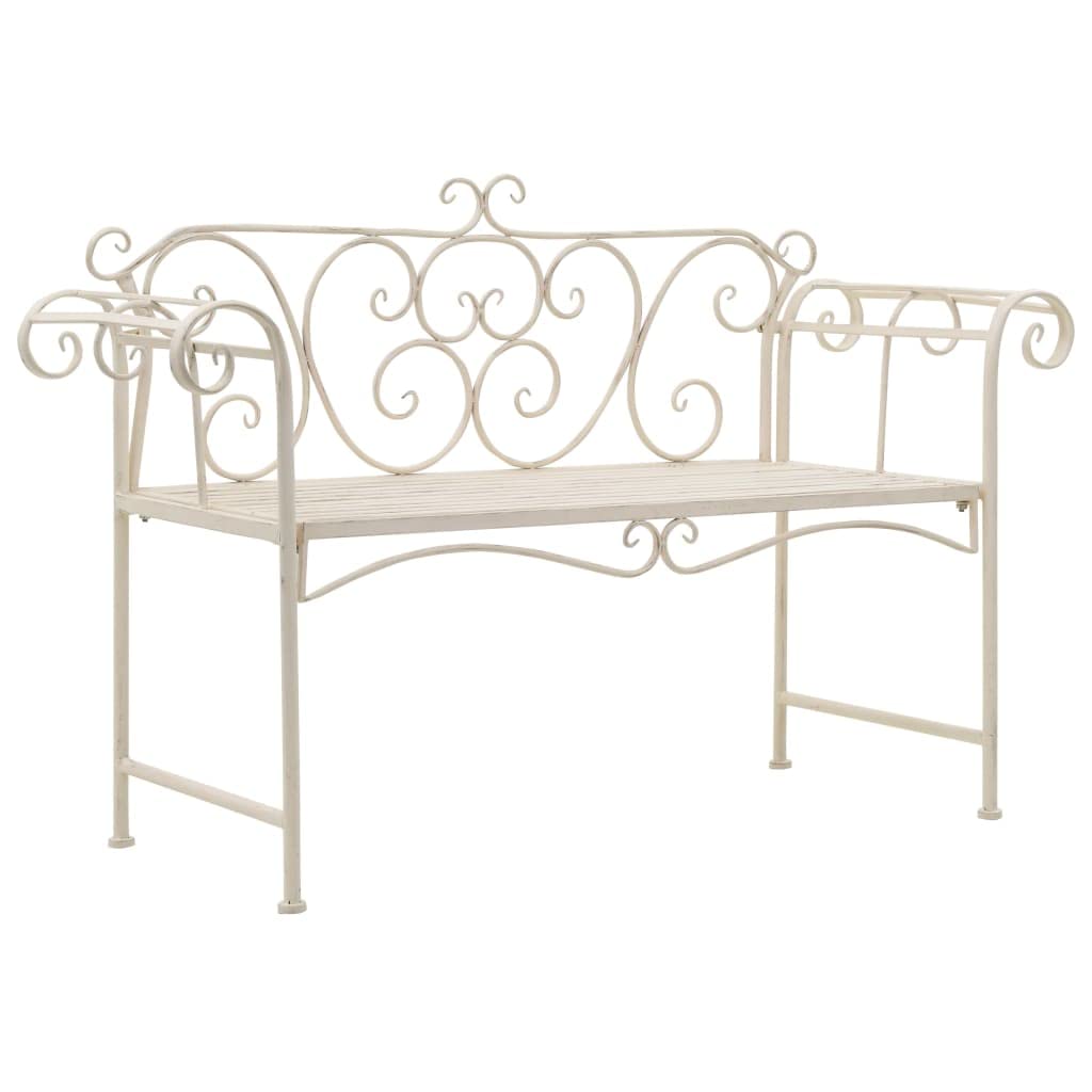 vidaXL Patio Bench - Metal Scrolling Garden Bench with Armrests, Antique White Outdoor Seating for Lawn, Garden, Patio, Porch, Park & Deck - Perfect for Relaxing, Entertaining & Outdoor Decor