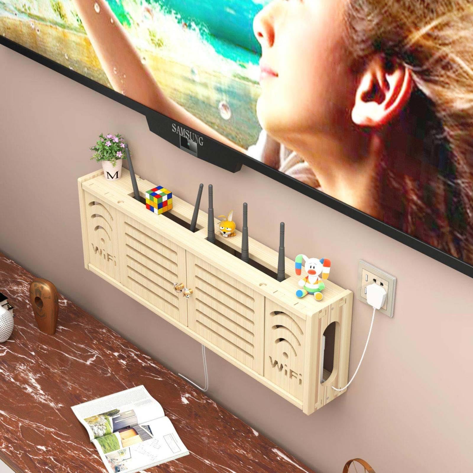 Wall Mounted Router Shelf - Cable Storage Rack for WiFi Modem & Organizer for Home Office