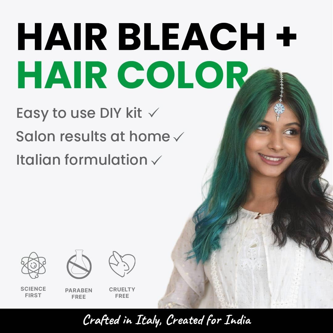 2.Oh! Italian Emerald Green Semi-Permanent Hair Dye Kit with Bleach - Vegan Hair Color with Plex & Argan Oil for Women & Men | DIY Lightening & Highlighting Kit for Bold Fashion Looks & Cosplay Styling