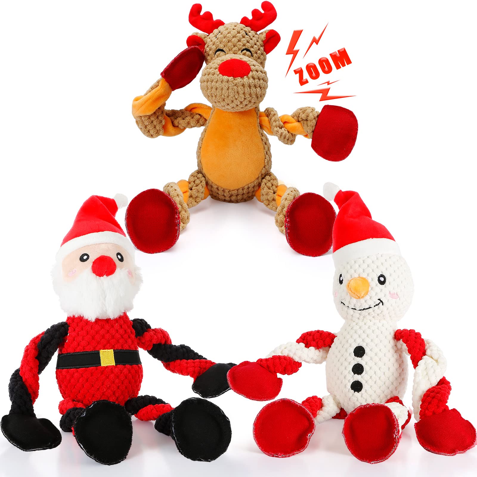 Senneny 3 Pack Christmas Dog Toys - Santa, Reindeer & Snowman Squeaky Plush Toys for Small, Medium & Large Dogs | Durable Chew Toys for Puppies | Perfect for Holiday Playtime & Interactive Training
