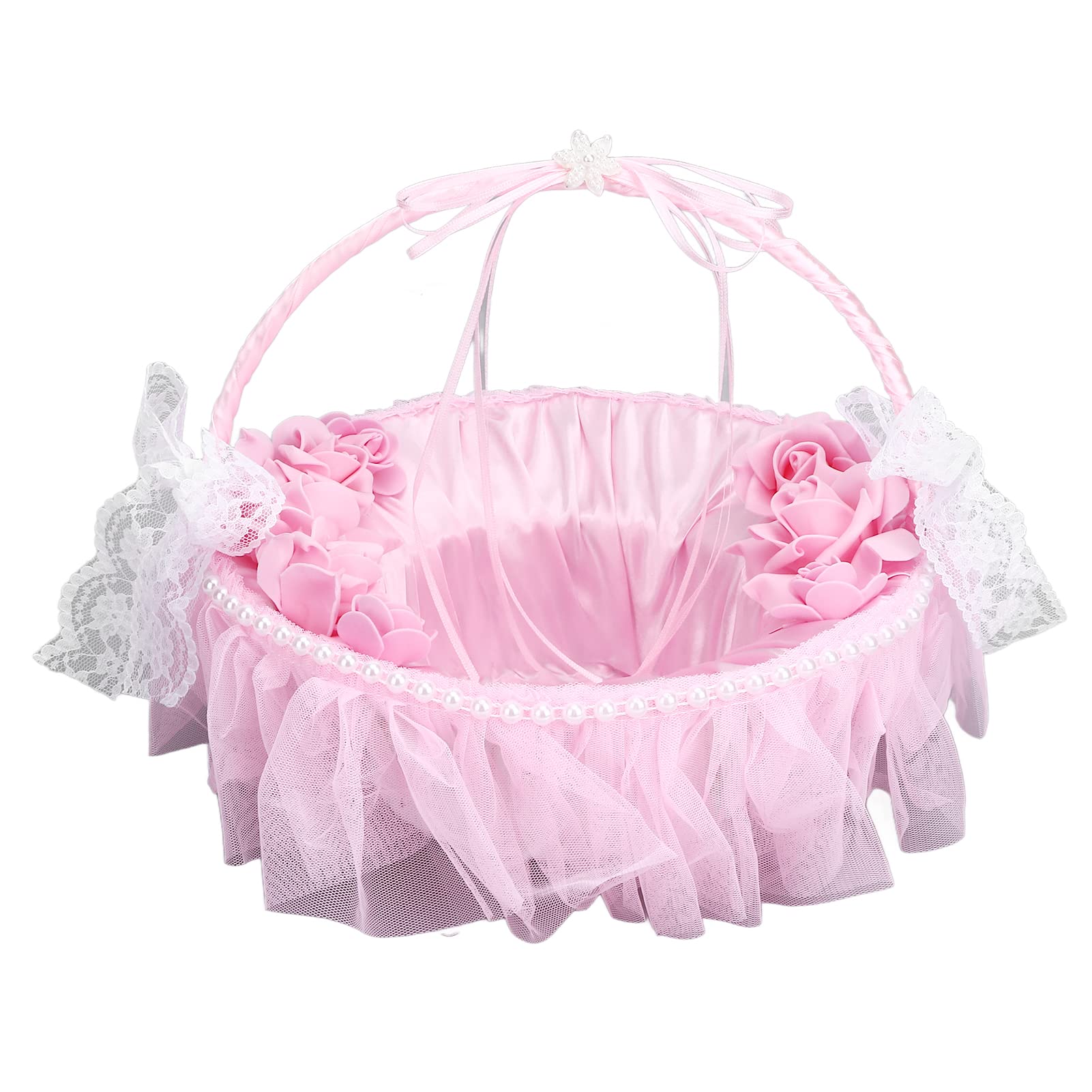 Elegant Lace Flower Girl Basket with Portable Handle - Perfect for Wedding Photography, Ceremonies & Special Occasions