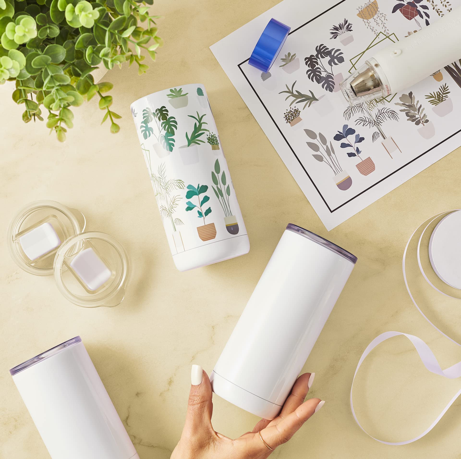 Maars Skinny Steel 20oz Sublimation Blank Tumblers - Polymer Coated Slim Tapered Stainless Steel Cups with Lid & Straw, Gloss White (2 Pack) - Perfect for Custom Gifts, Promotional Events & Everyday Hydration