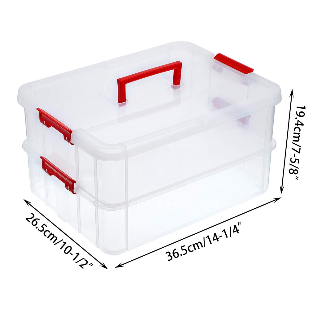 BTSKY 2-Layer Stackable Plastic Storage Box with Handle - Portable Organizer for Stationery, Crafts, Jewelry & Beauty Supplies (Red) - Perfect for Home, Office & Travel Organization