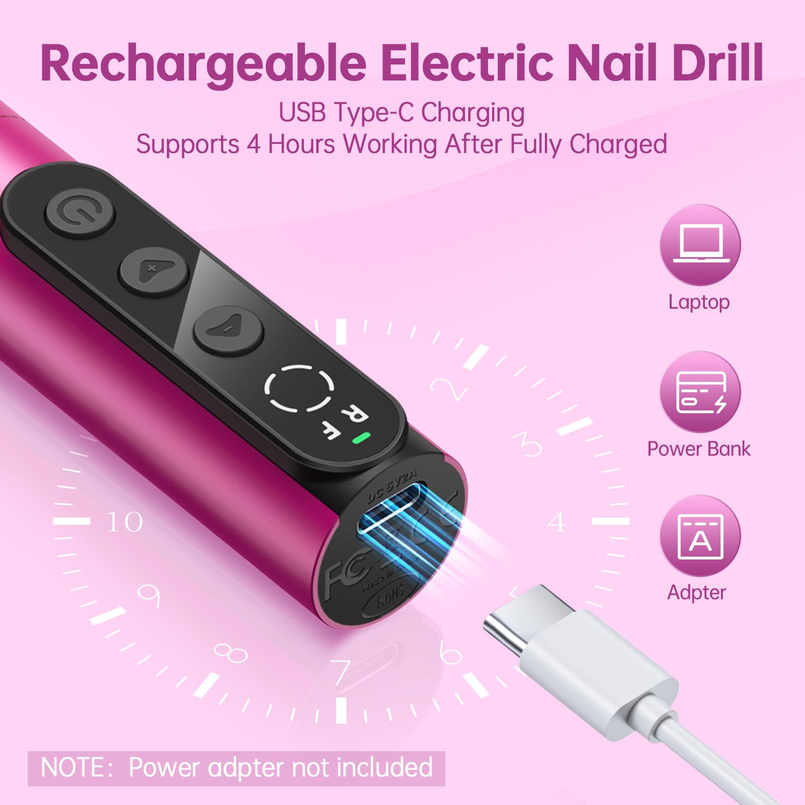 Professional Cordless Electric Nail Drill Machine - 35000RPM Rechargeable Nail File with 5 Adjustable Speeds | Manicure Pedicure Kit for Acrylic, Gel Nails Polishing & Shaping | Perfect for Home Salon, Nail Artists & DIY Nail Care
