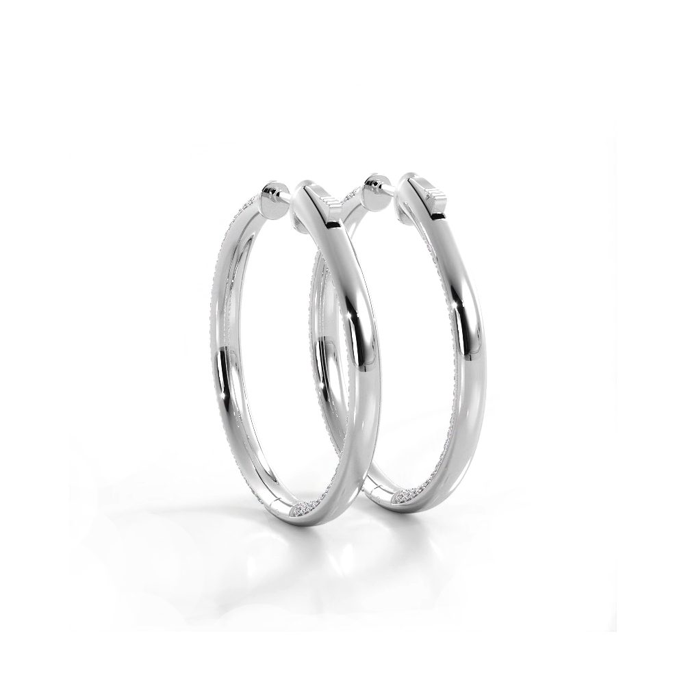 2.5 CTW Triple Row Inside Out Pave Diamond Hoop Earrings - Dome Style for Women - Elegant Wedding, Party & Evening Wear Jewelry