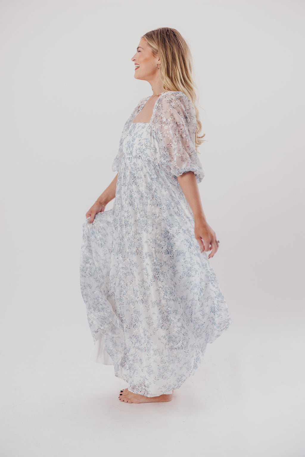 Blue and White Smocked Maxi Dress for Women - Bump Friendly Maternity & Inclusive Sizing (S-3XL) | Perfect for Beach Vacations, Summer Weddings & Casual Outings