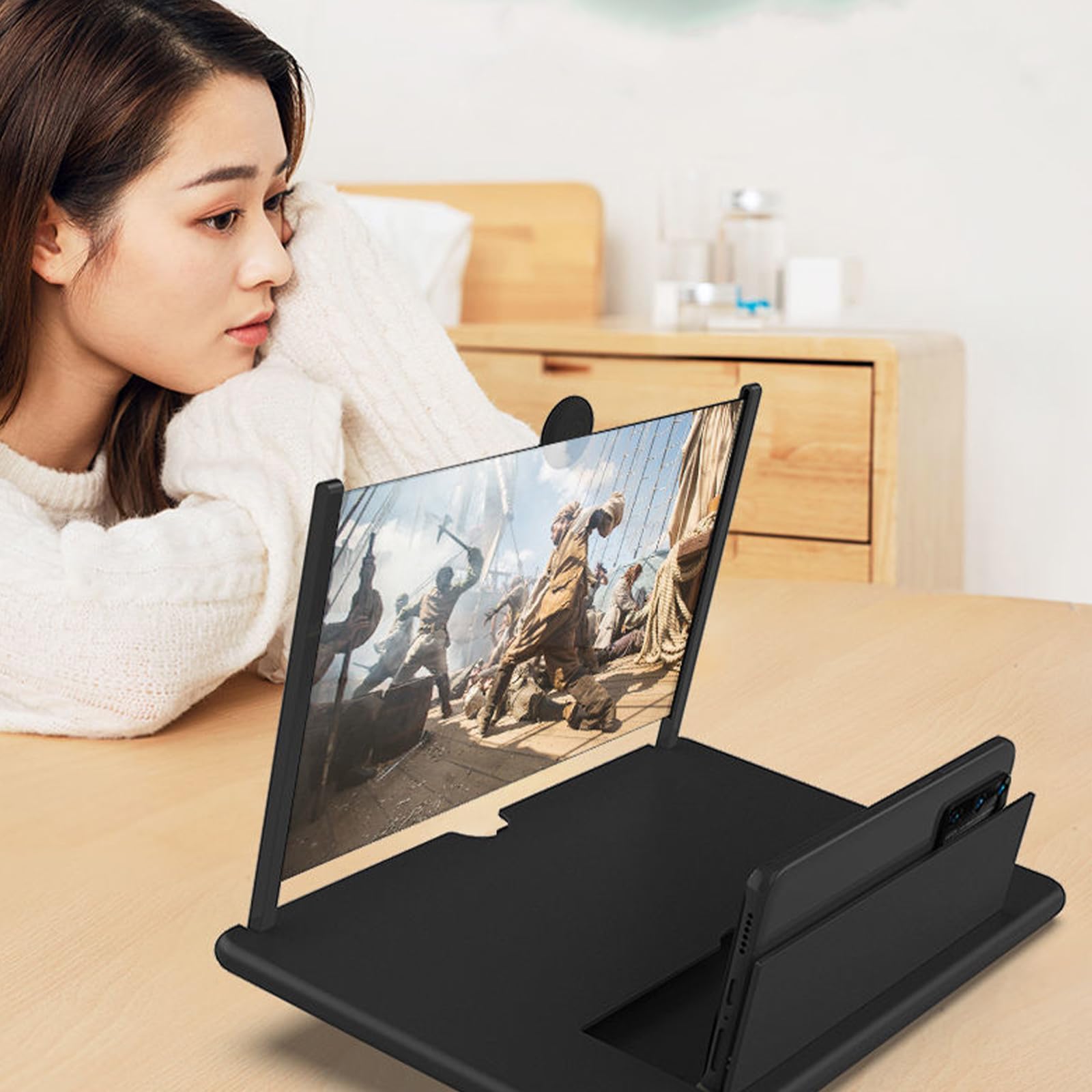 2024 Newest 3D HD Screen Magnifier for Mobile Phones – 12 Inch Black Smartphone Screen Amplifier & Projector | Compatible with All iPhones & Android Devices | Perfect for Movies, Gaming & Reading