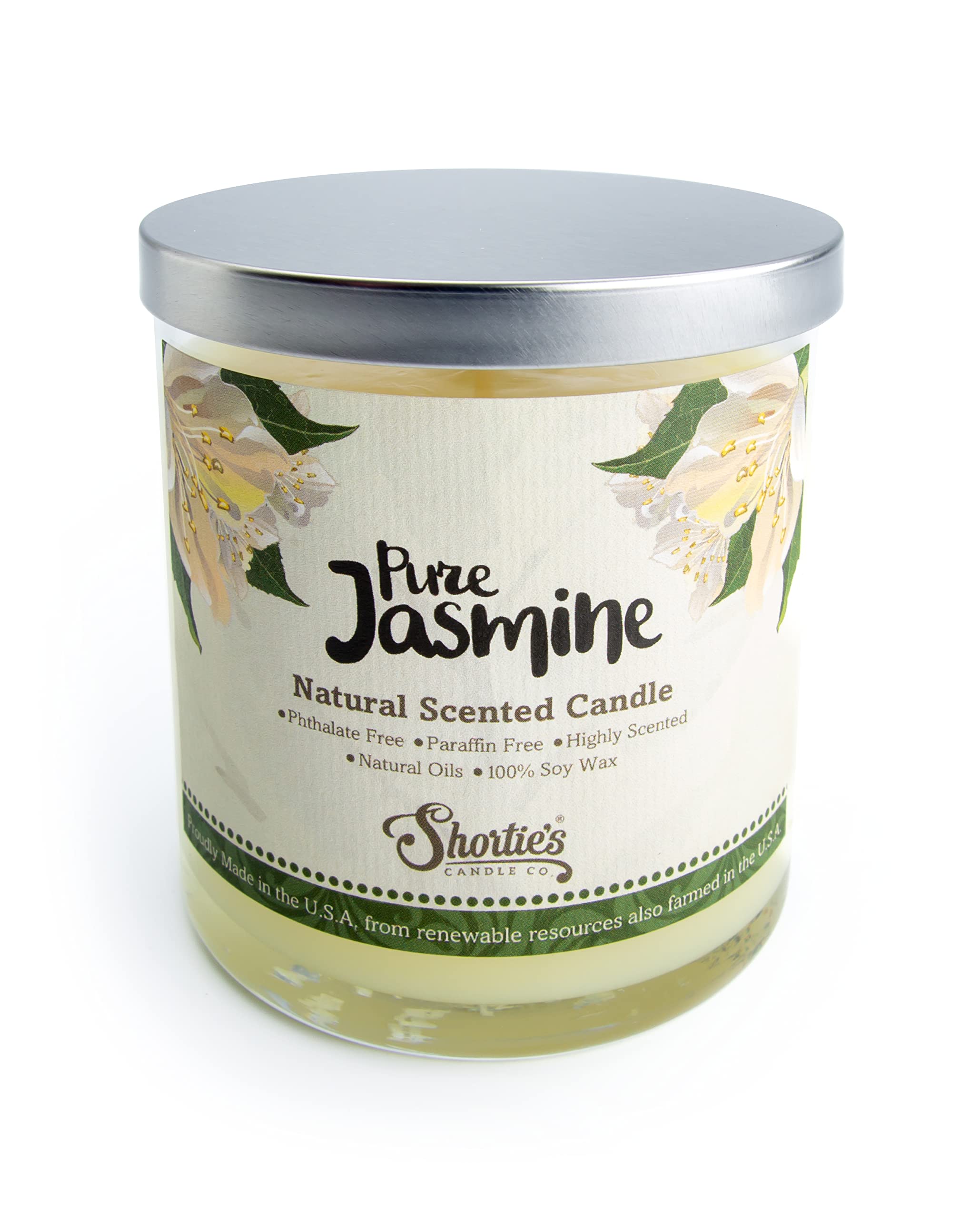 Pure Jasmine Scented Natural Soy Candle - 100% Soy Wax, Phthalate & Paraben Free, Essential Fragrance Oils, Clean Burning 9oz - Perfect for Relaxation, Meditation, Spa & Home Aromatherapy