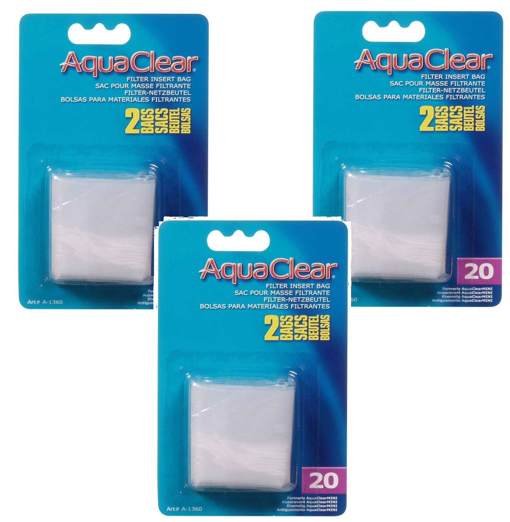 (3 Pack) AquaClear 20 Nylon Bags - Premium Reusable Mesh Filter Bags for Aquariums, Ponds & Hydroponics (2 Bags Each) - Perfect for Fish Tank Filtration, Water Circulation & Plant Growing Systems