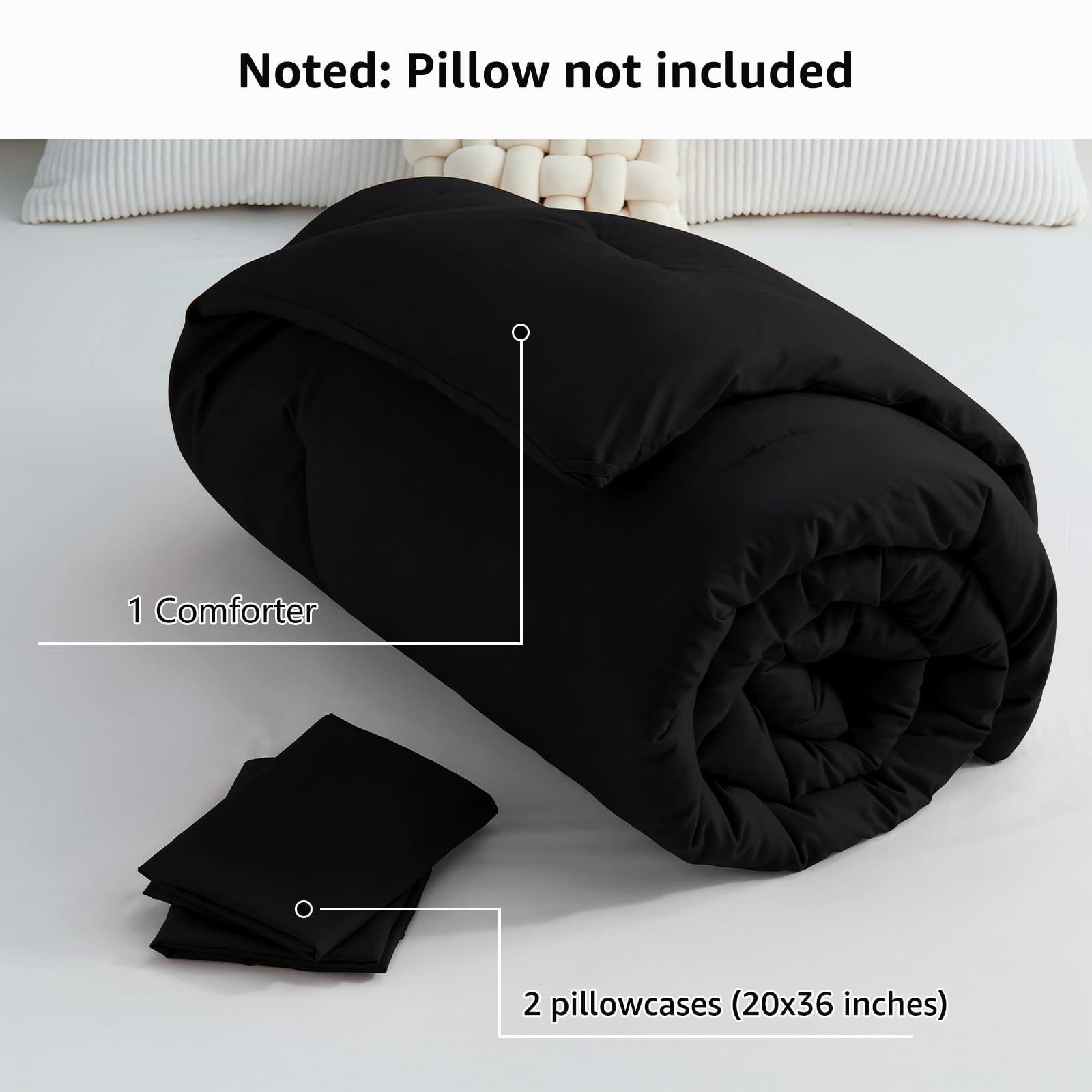 Premium King Size Comforter Set - 3 Piece Black Microfiber Down Alternative Bedding Set with Quilted Design | Ultra Soft & Breathable | Includes 1 Comforter & 2 Pillow Shams | Perfect for Master Bedroom, Guest Room & Luxury Hotel Style Decor
