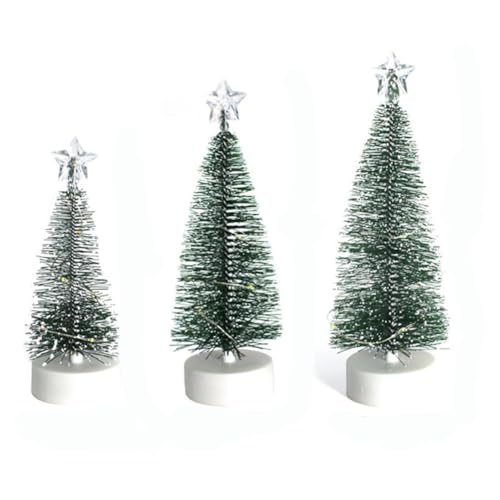 GARVEE Mini Christmas Tree Set of 3 - LED Lighted Desktop Holiday Decor with Artificial Snow Base for Home, Office & Party Decoration | Perfect for Christmas, Winter & Festive Celebrations