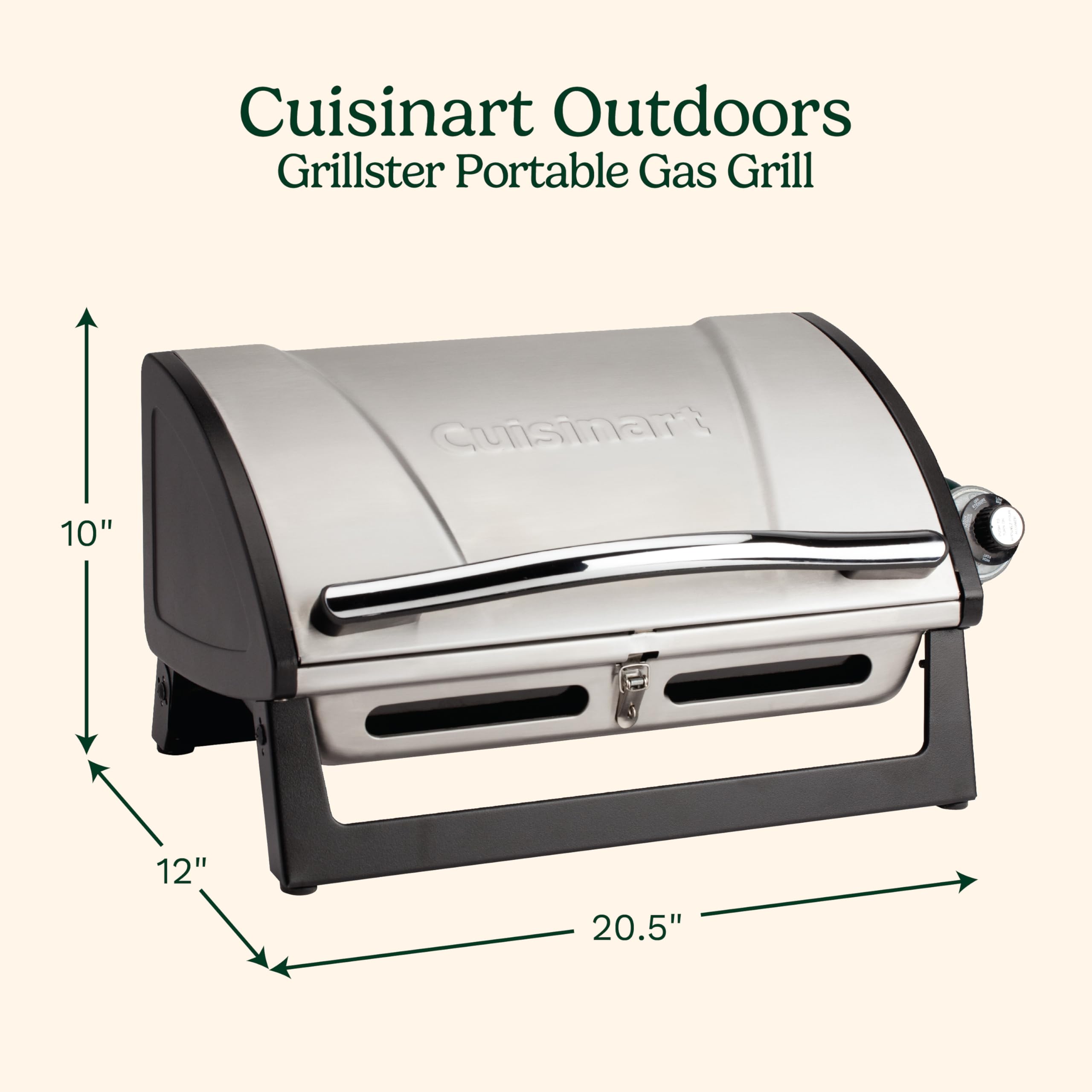 Cuisinart Grillster Portable Gas Grill - 8000 BTU Stainless Steel Compact BBQ with Locking Lid & Dishwasher Safe Cooking Grate - Perfect for Camping, Tailgating, Backyard BBQs & Outdoor Cooking Adventures