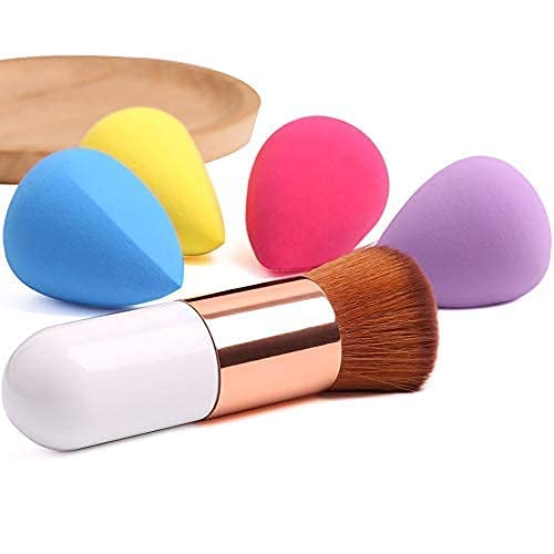 KAARM Soft Bristle Makeup Brush Set with 4 Blending Sponges - Perfect for Foundation, Contouring & Blending (Colors May Vary) - Ideal for Professional Makeup Artists & Home Beauty Routines