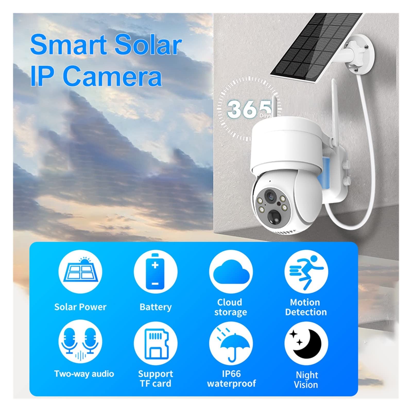 Solar Security Camera Outdoor - 4MP Wireless WiFi Surveillance IP Camera with Solar Panel, PIR Human Detection, 7800mAh Rechargeable Battery - Weatherproof for Home, Yard & Business Security (Black, No SD Card)