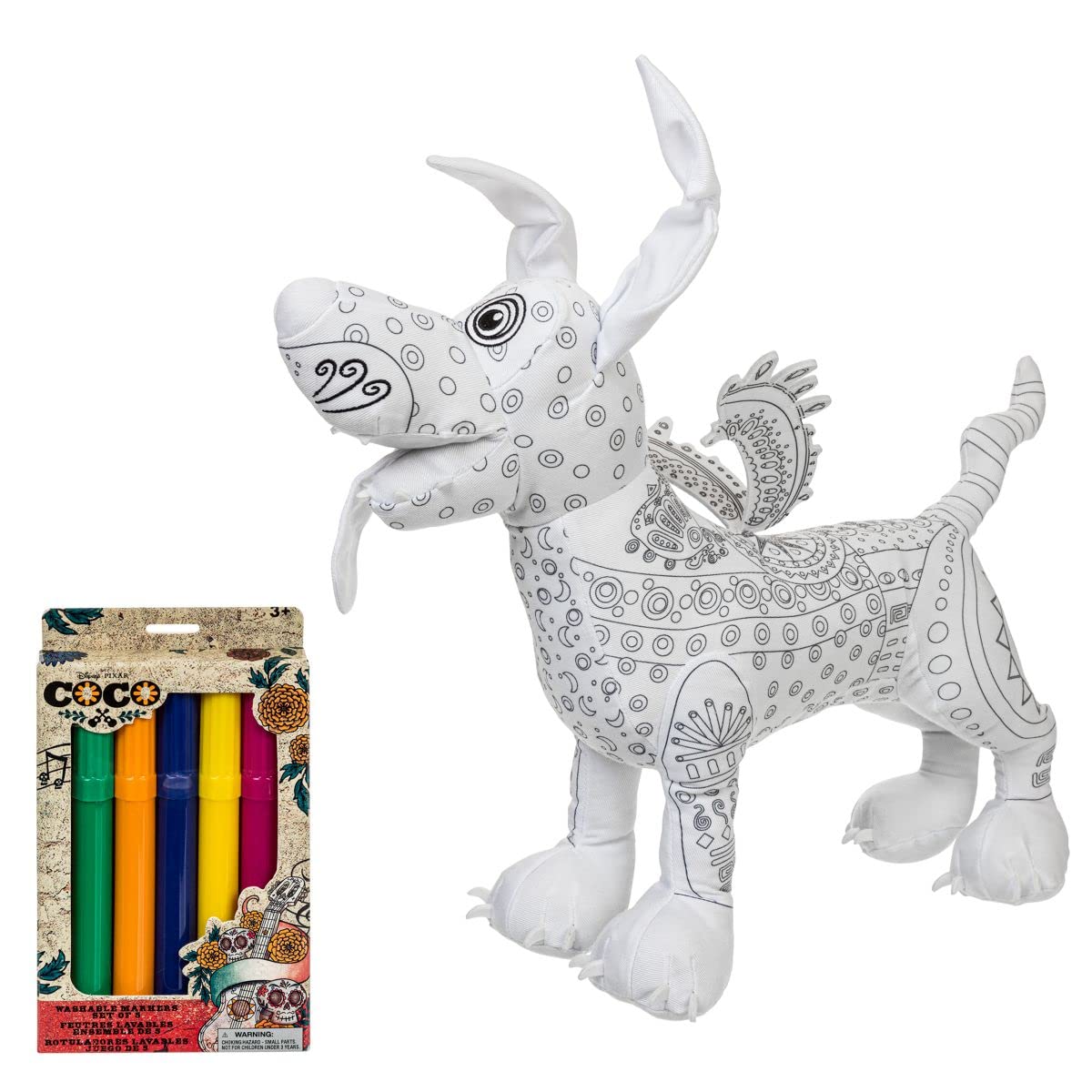 Disney Dante Coloring Plush Toy with Washable Markers - Coco Movie Inspired Stuffed Animal for Kids, Perfect Gift for Birthday & Christmas | Creative Play, Home Decor, Party Favors
