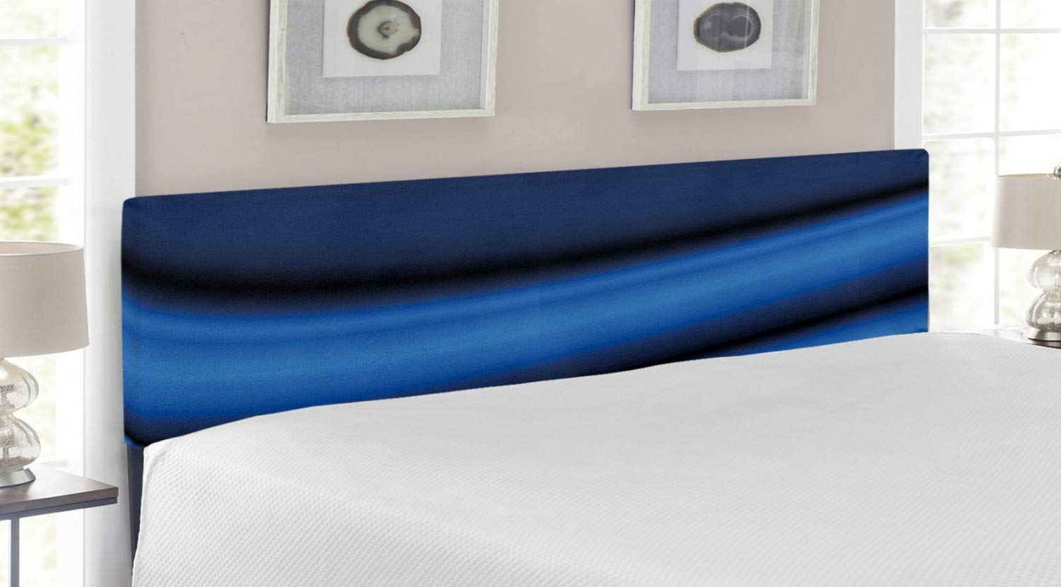 Ambesonne King Size Upholstered Headboard - Dark Blue Abstract Wavy Design with Memory Foam, Decorative Metal Bed Frame Headboard | Perfect for Modern Bedrooms, Guest Rooms & Master Suites