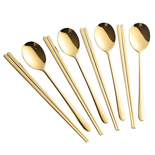 gold-flat chopstick and spoon