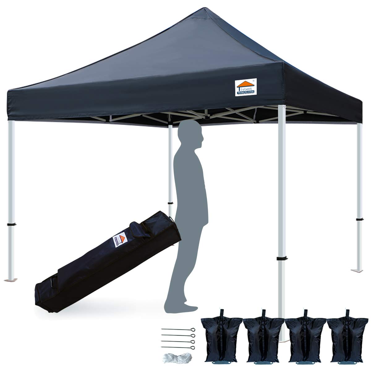 10'x10' Heavy Duty Pop Up Canopy Tent - Commercial Instant Shelter with Carrying Bag & 4 Sand Bags - Perfect for Outdoor Events, Camping, Beach Parties and Market Stalls - Black